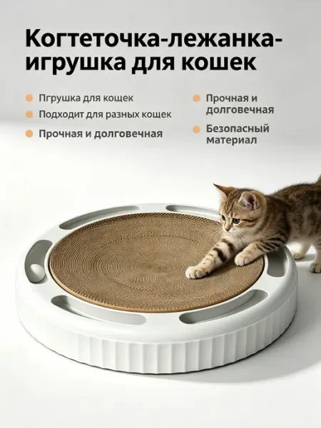 Игрушка когтеточка для кота белая из гофрокартона с мячом
