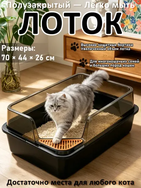 Лоток с увеличенным пространством для любого кота