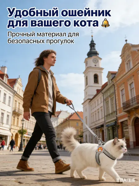 Усы-Лапы-Хвост Шлейка прогулочная с поводком для собак и кошек