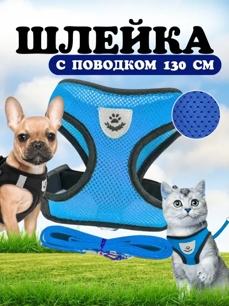 Шлейка прогулочная с поводком для собак и кошек