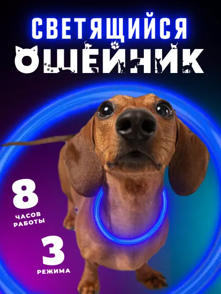 Ледар Светящийся ошейник для собак регулируемый размер