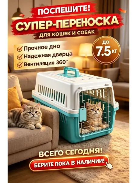 Переноска для собак пластик с решеткой, прочная