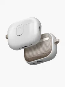 Чехол Uniq CLYDE для Airpods Pro 3 силиконовый с эффектом софт тач с замком с карабином, светло-серый / хаки