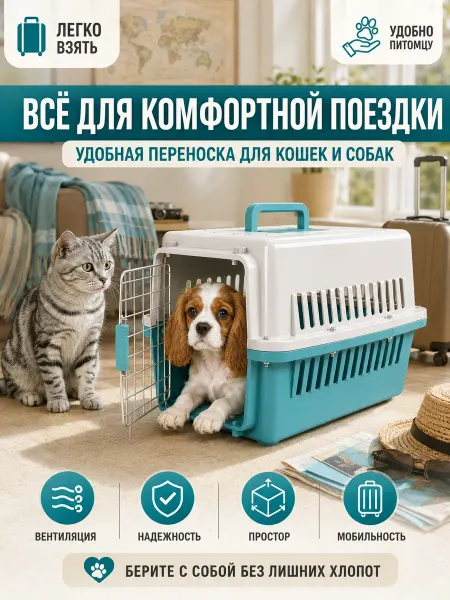 Переноска для кошек до 10 кг пластиковая