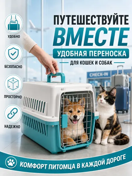 Переноска для кошек до 10 кг пластиковая