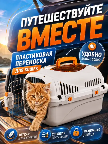 Переноска для кошек до 10 кг пластиковая