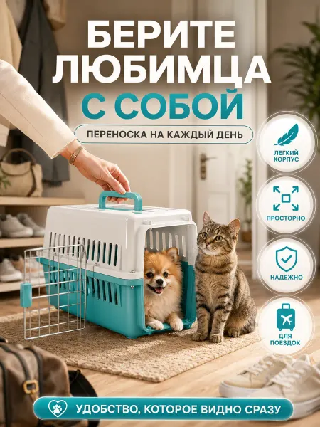 Переноска для кошек до 10 кг пластиковая