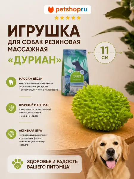 PetShop Игрушка для собак резиновая массажная "Дуриан", 11 см