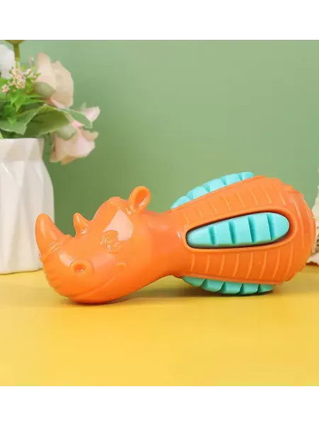 COSY Игрушка Носорог для животных с пищалкой 16х7х7 см оранжевая