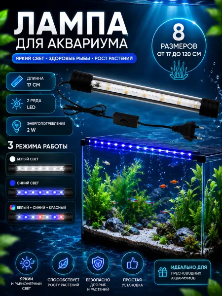 Суперзу лампа для аквариума светодиодная 17 см 2 ватт