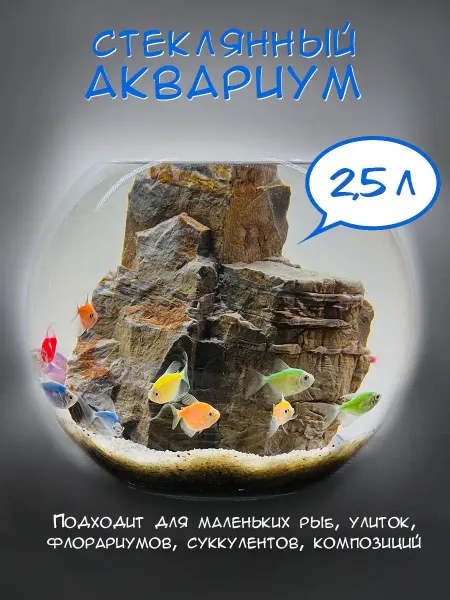 Neman Аквариум для рыбок - круглый стеклянный объем 2.5 л