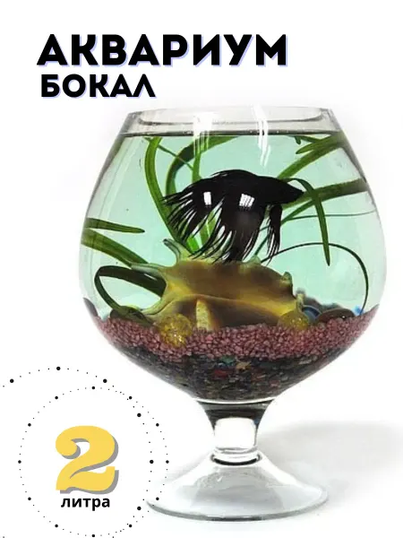 ZooAqua Аквариум бокал 2 литра для рыбок, петушка, круглый