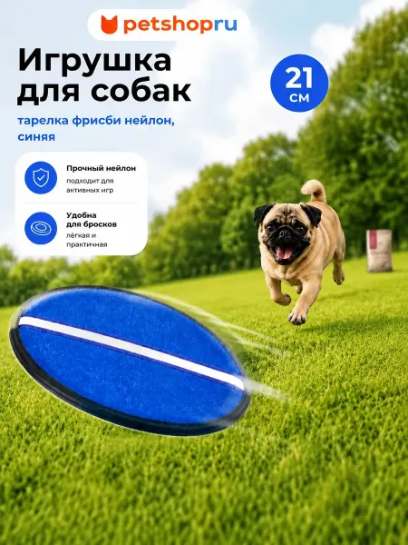 PetShop Игрушка-апорт для собак "Тарелка" из нейлона синяя, 21см