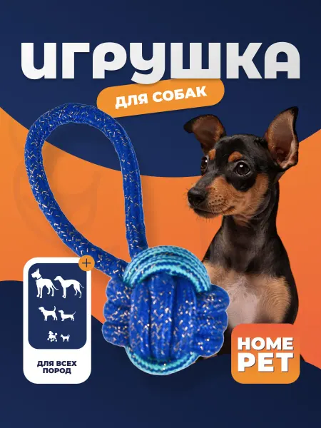 HomePet Игрушка для собак, узел из каната с петлей, 6см х 22см