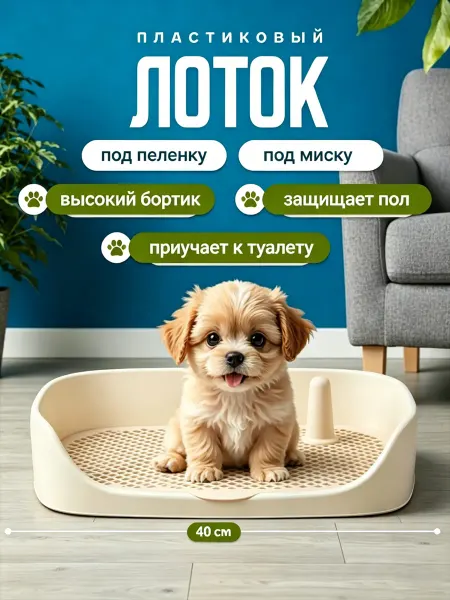 Лоток пластиковый для собак под пеленку 40 на 30 см