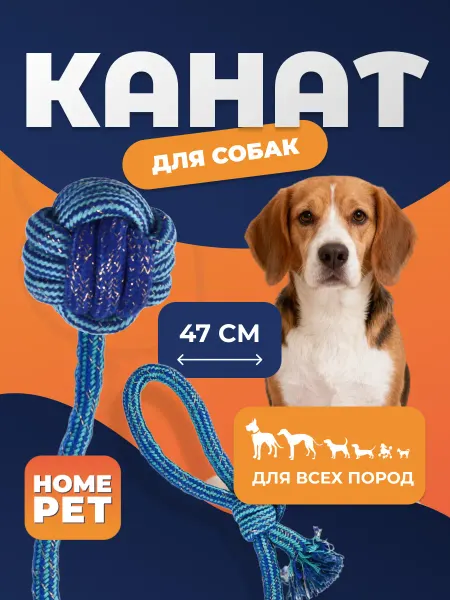 HomePet Игрушка для собак, плетенка из каната сине-голубая, 36см
