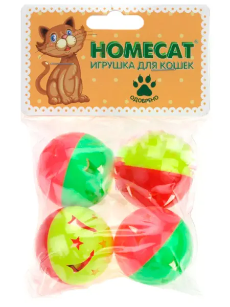 Homecat Игрушка Мяч Звездочки для кошек с колокольчиком 4 см 4 шт