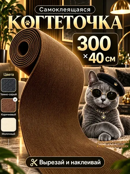 Когтеточка для кошки самоклеящаяся настенная 40×300 см