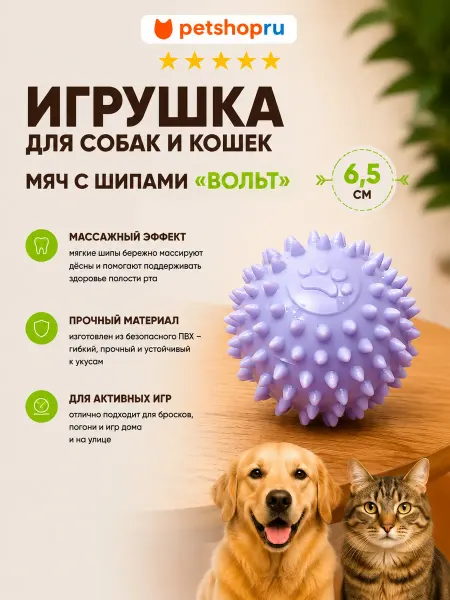 PetShop Игрушка для собак и кошек мяч с шипами "Вольт", 6,5 см