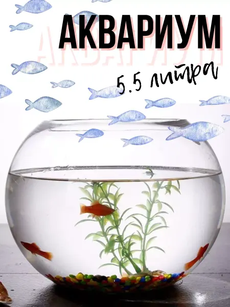 ZooAqua Аквариум круглый для рыбок, для петушка 5.5 л, стекло