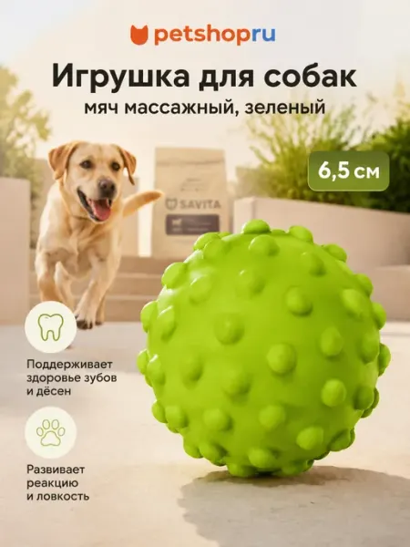 Tappi Игрушка для собак "Мяч массажный", зел. 6,5см