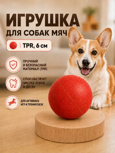 Игрушка для кошек и собак мячик резиновый "Дуг", 6 см
