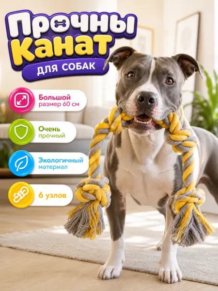 PETSTEP Игрушка канат веревка для собак крупных пород 60 см