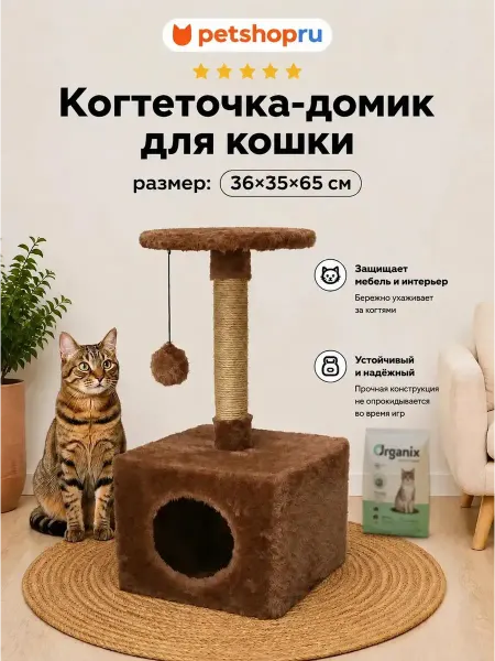 PetShop Домик когтеточка с полкой и помпоном, 65см