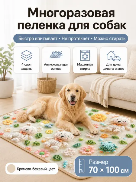 Многоразовая пеленка для собак 70х100 1 шт Мишки