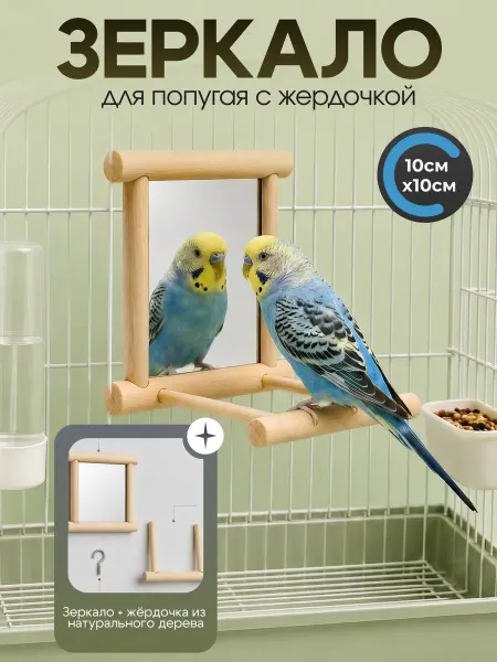 Big Jungle Зеркало с деревянной жёрдочкой для попугая в клетку игрушка