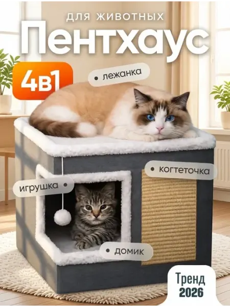 CatFoxxx Домик для кошки с когтеточкой и игрушкой
