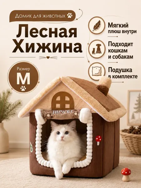 HIPIDOG Домик лежанка для животных Лесная Хижина