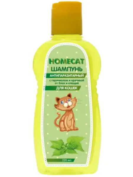 Homecat Шампунь для кошек антипаразитарный от блох и клещей, 220 мл