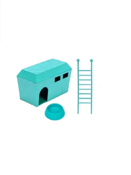 HomePet Домик для грызунов, миска и лесенка пластиковый бирюзовый