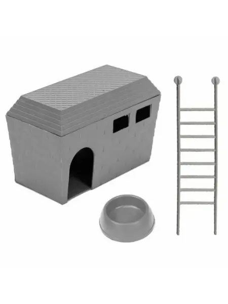 HomePet Домик для грызунов пластиковый с миской и лесенкой, бежевый