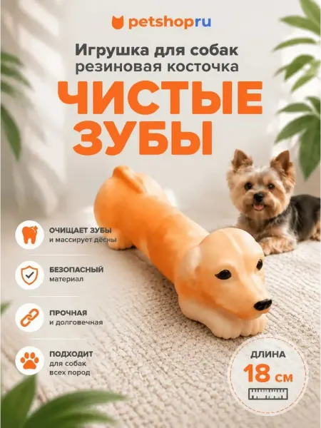 PetShop Игрушка для собак резиновая косточка "Чистые зубы"