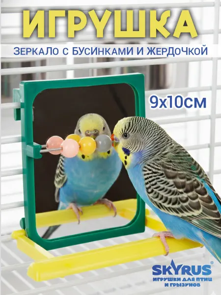 SKYRUS Зеркало для волнистого попугайчика с бусинами