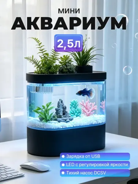 Мини аквариум для петушка с подсветкой и насосом