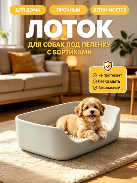 Лоток для собак под пеленку с бортиками мелких пород