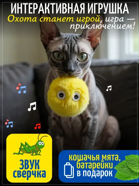 ЗООГЕНИЙ Игрушка для кошек и щенков интерактивный пушистый мячик
