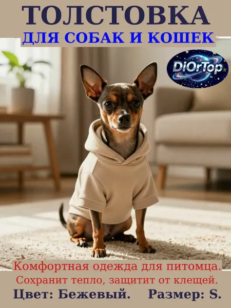 Худи для собак и кошек. Цвет Бежевый. Размер S