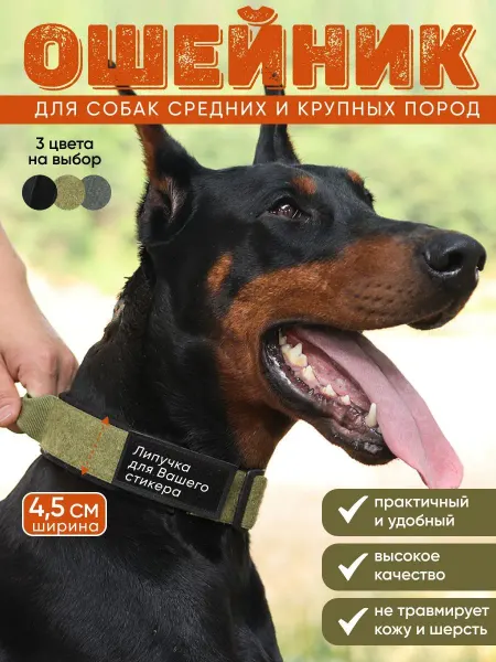 Тактический ошейник для собак с липучкой и металлическим