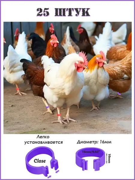 Кольцо метка для птицы 25шт