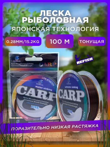 REfish Леска рыболовная 0.28 мм 100 м тонущая карповая