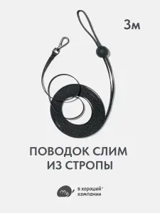 Поводок регулируемый для собак мелких пород и кошек, перестежка из стропы IN GOOD COMPANY В ХОРОШЕЙ КОМПАНИИ (Слим/ 3м / Дикий Черный)