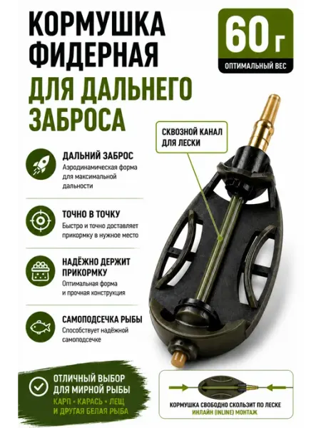 РЫБ АК Кормушка для рыбалки фидерная 60 г для дальнего заброса