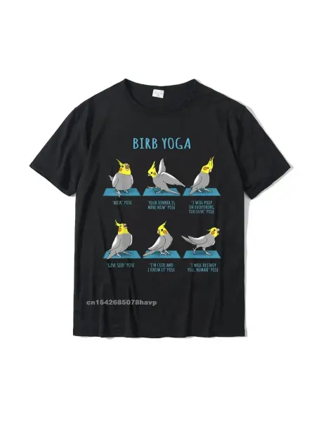 Нет бренда футболка T-shirt engraçada do algodão do Cockatiel, Yoga Pos
