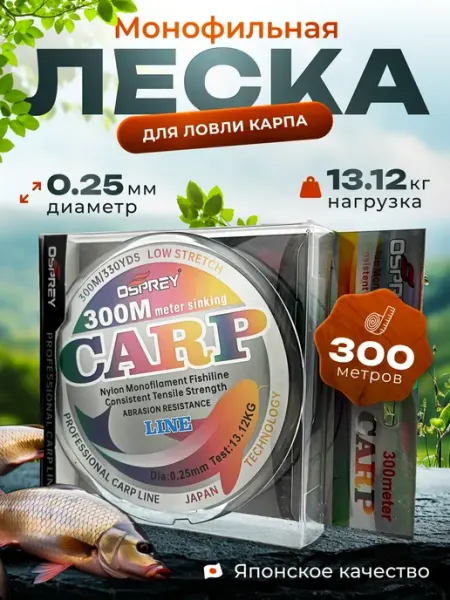 Fishing Леска рыболовная для ловли карпа 300м, 0.25 мм