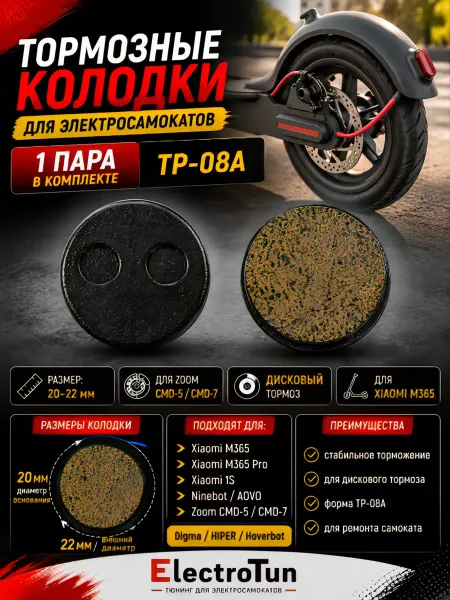 Electrotun Тормозные колодки Xiaomi M365 Pro, 1S, Zoom 1 пара