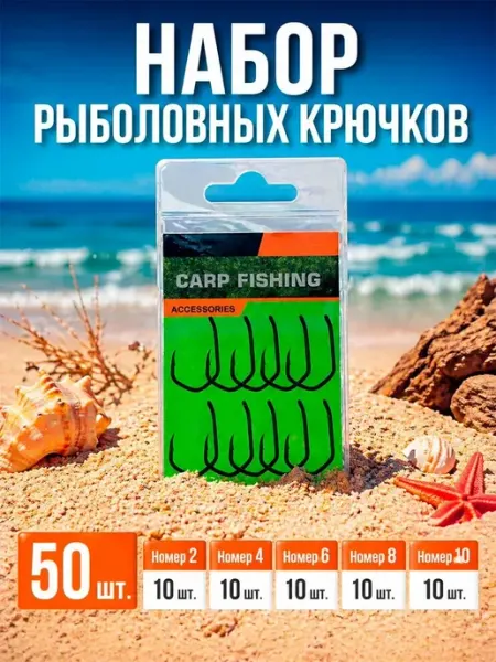 Fish fortune набор карповых рыболовных крючков №2.4.6.8.10